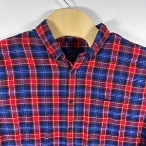 Le Tigre Mens Plaid Button Down Shirt XXL Red Blue Long Sleeve Tiger Logo Pocket